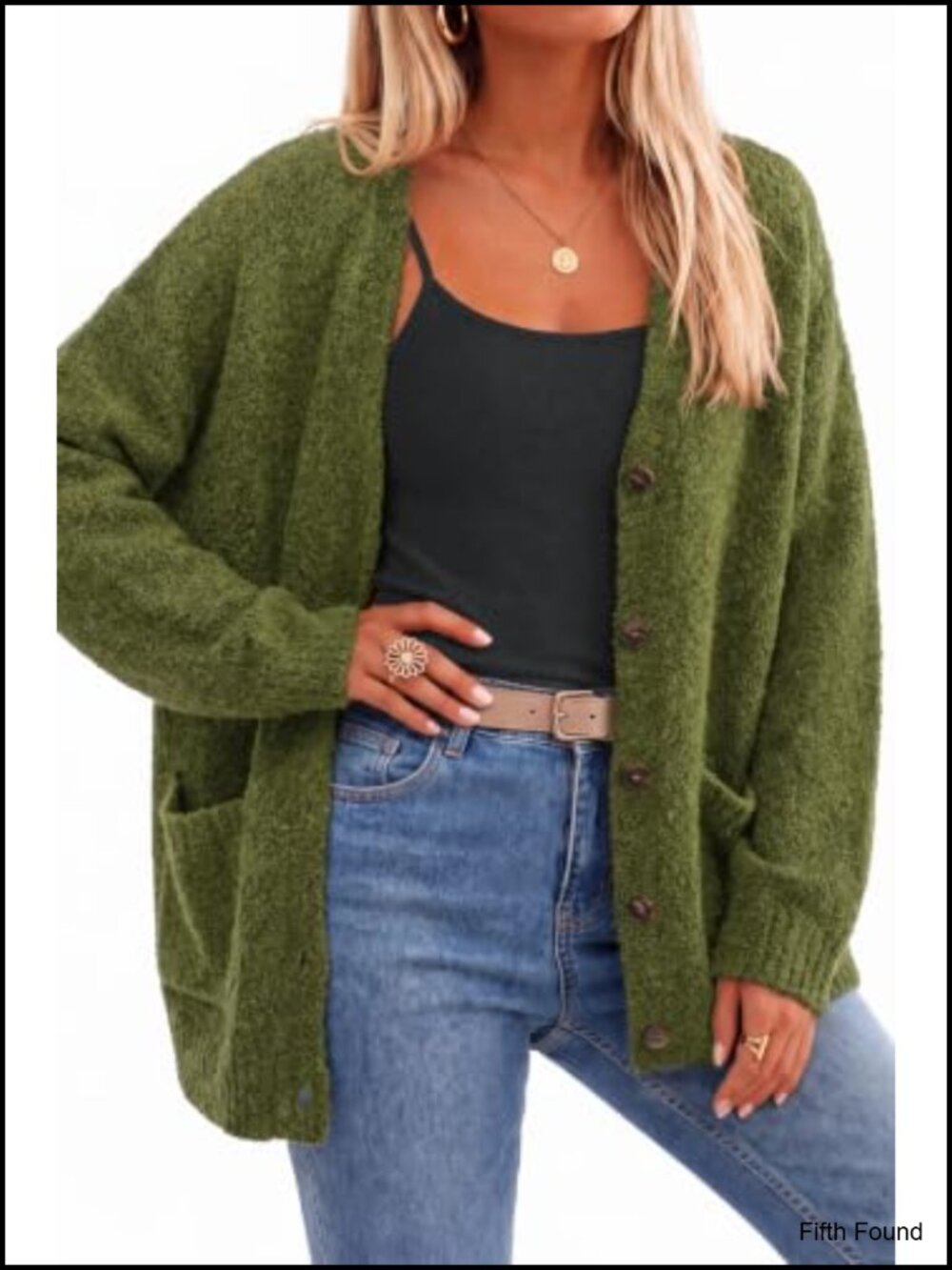 Wool Blend Oversized Chunky Knit Cardigan V-Neck Button Front Pockets